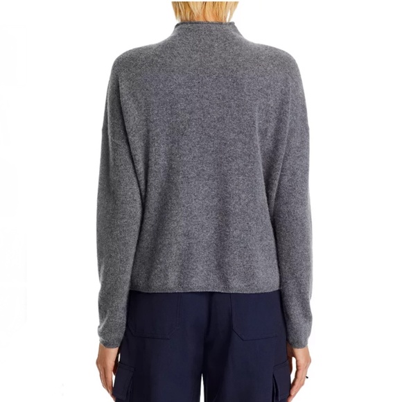 Luxurious 100% Cashmere Mock Neck Brushed Cashmere Sweater By Aqua in Med Gray - Picture 3 of 5